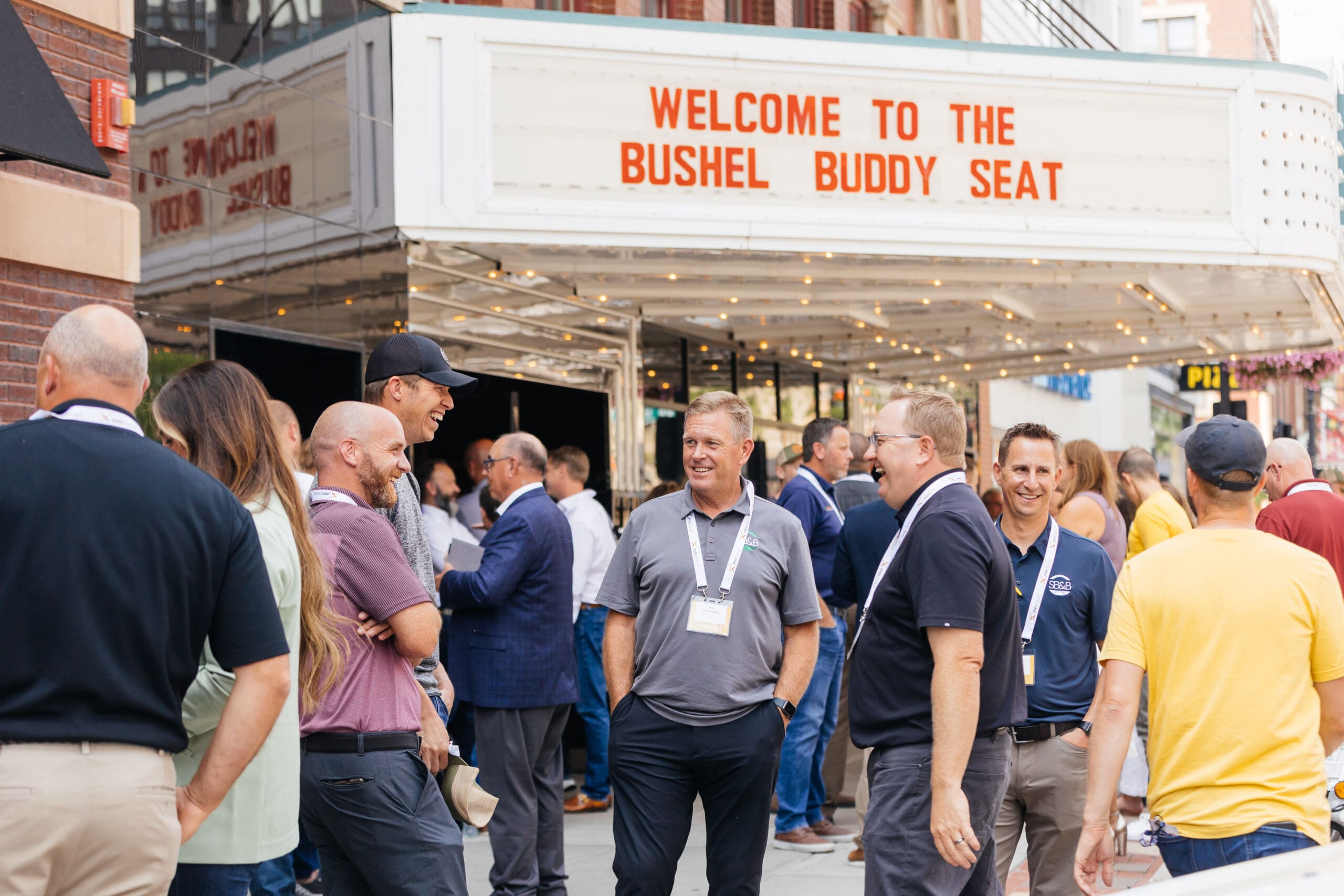 Bushel Buddy Seat 2023 outside of the Fargo Theatre in Downtown Fargo, ND